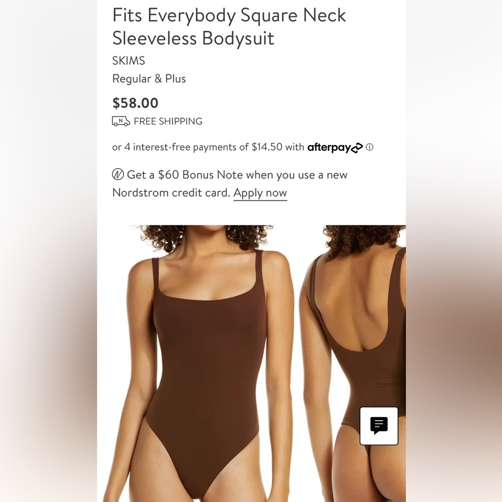Skims fits everybody bodysuit in cocoa. SMALL.NWT